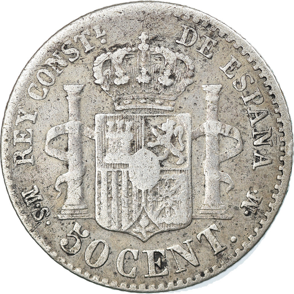 Coin, Spain, Alfonso XII, 50 Centimos, 1881, Madrid, EF(40-45), Silver, KM:685