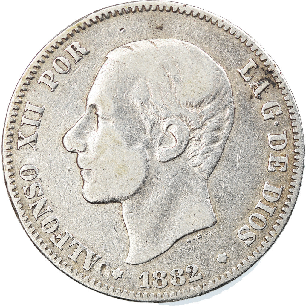 Coin, Spain, Alfonso XII, 2 Pesetas, 1882, Madrid, EF(40-45), Silver, KM:678.2
