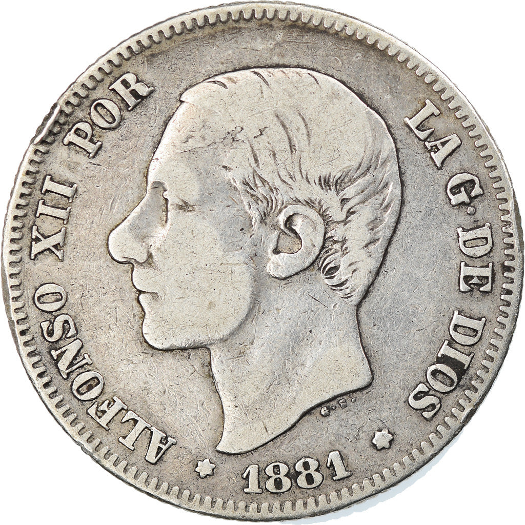 Moneda, España, Alfonso XII, 2 Pesetas, 1881, Madrid, MBC, Plata, KM:678.2