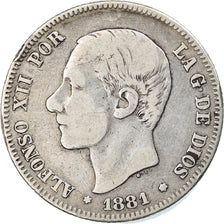 Moneda, España, Alfonso XII, 2 Pesetas, 1881, Madrid, MBC, Plata, KM:678.2