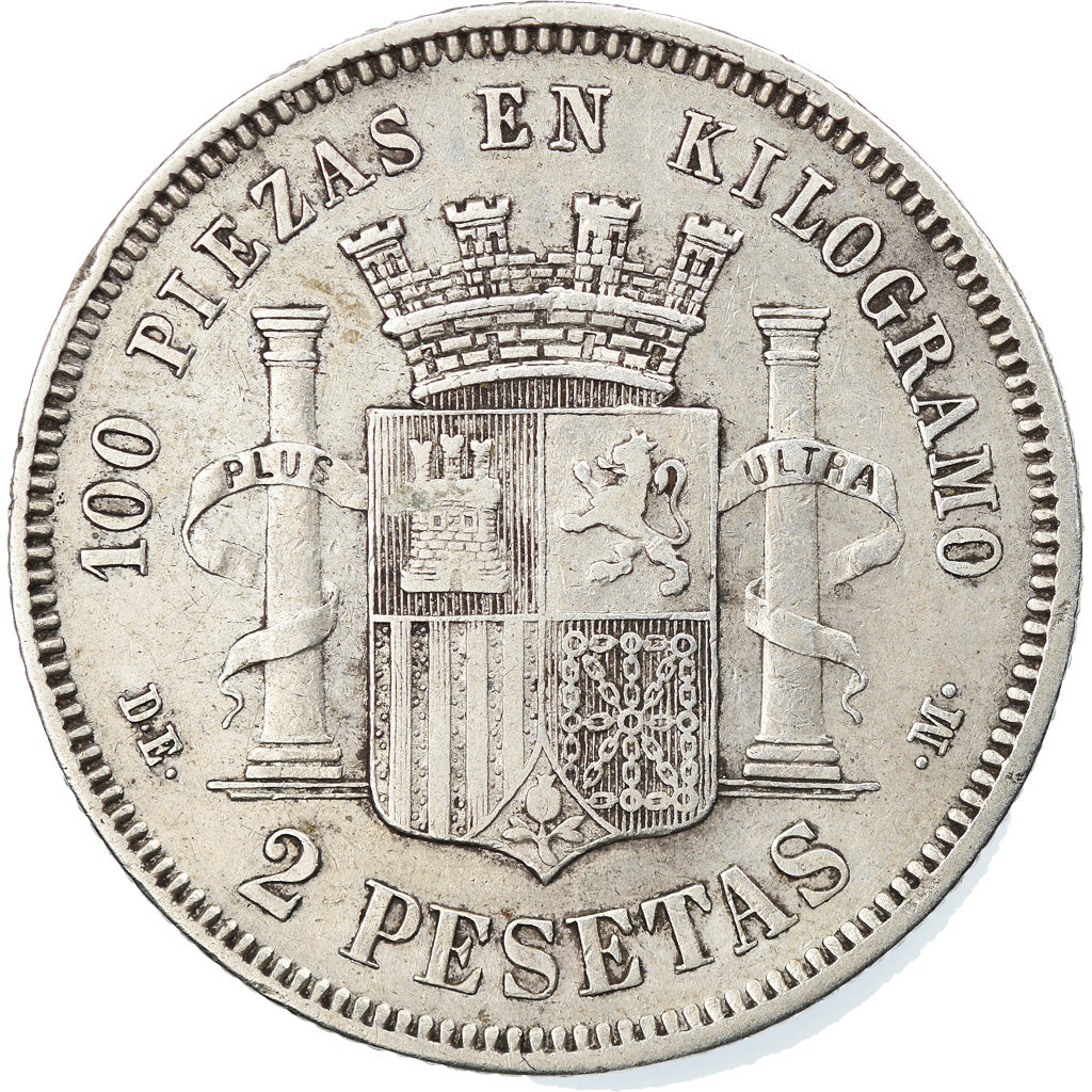 Moneda, España, Provisional Government, 2 Pesetas, 1873, Madrid, MBC, Plata