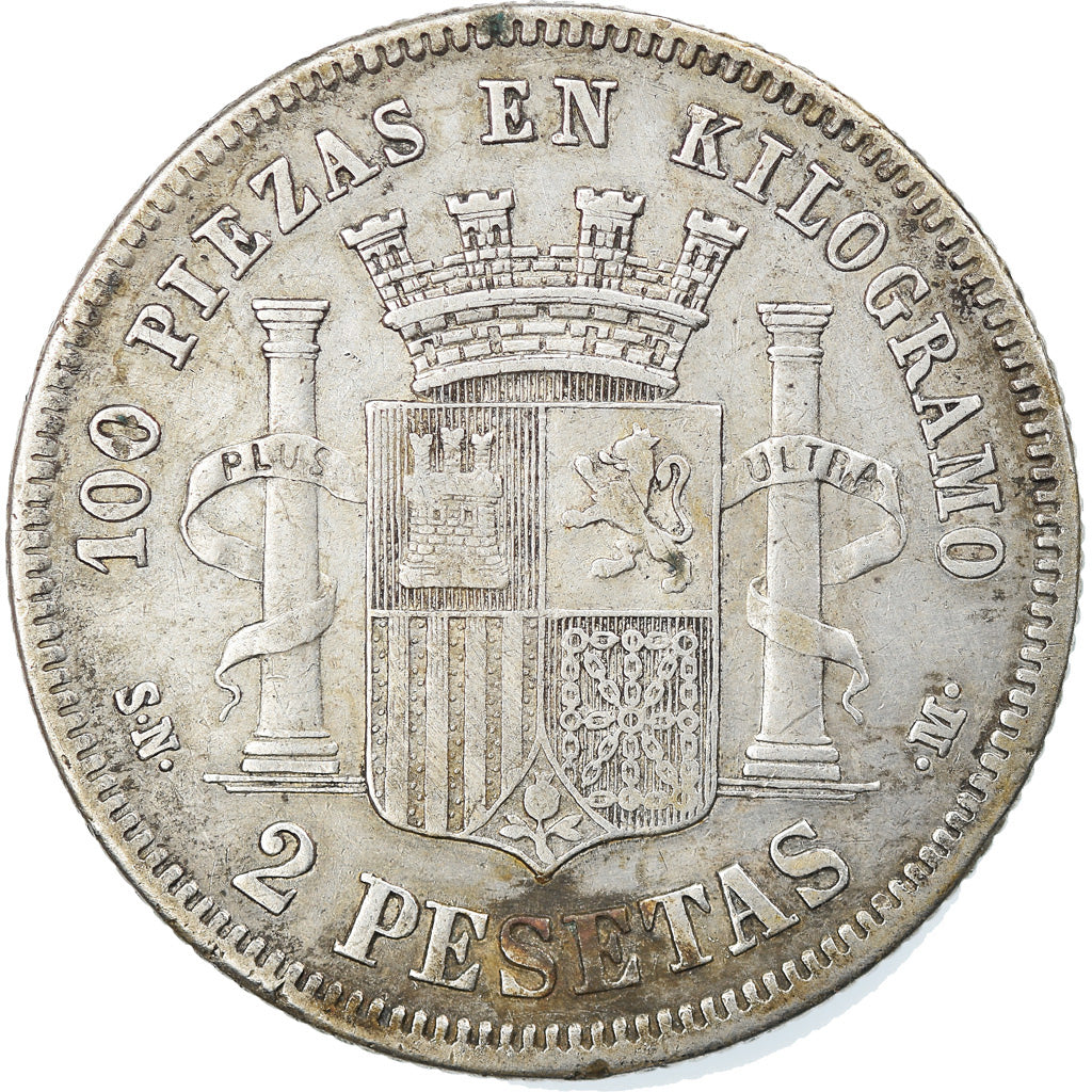 Coin, Spain, Provisional Government, 2 Pesetas, 1869, Madrid, VF(30-35), Silver
