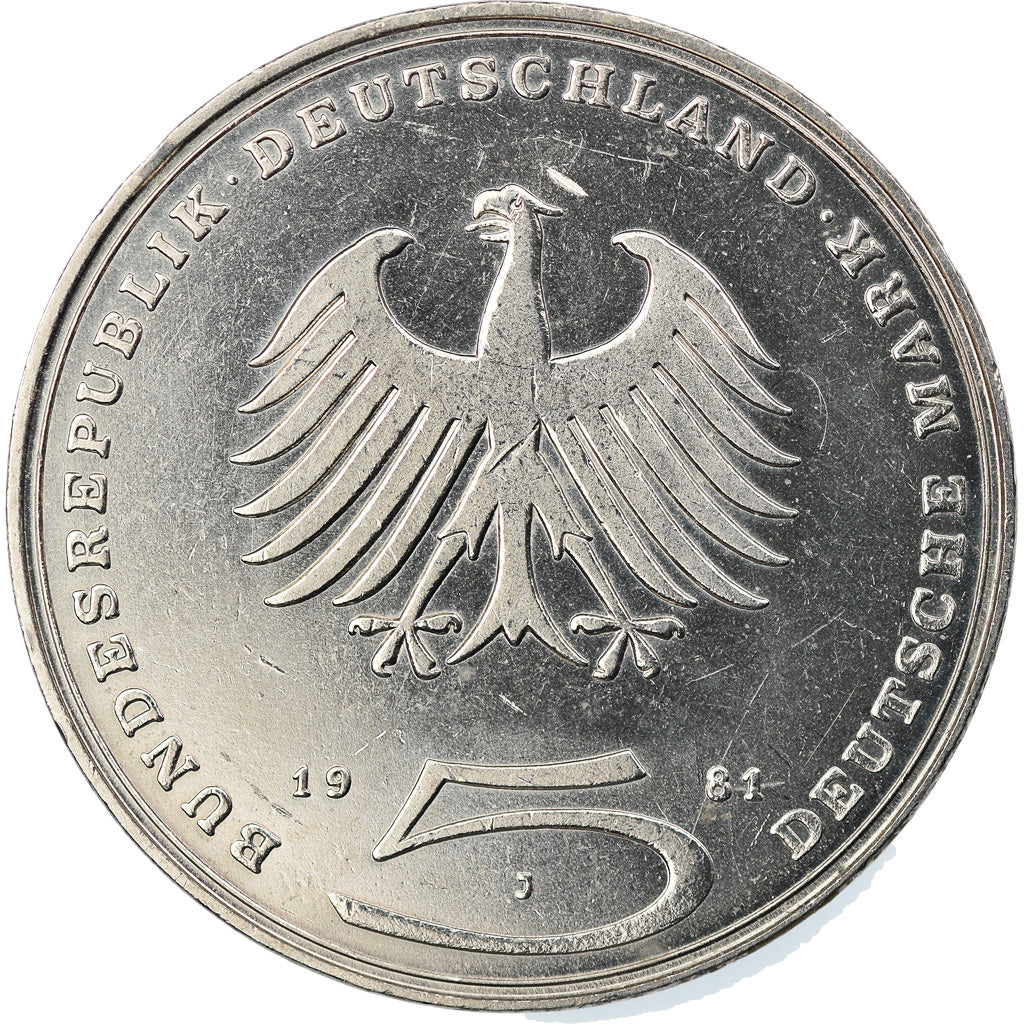 Moneta, Niemcy - RFN, 5 Mark, 1981, Hamburg, Germany, AU(55-58), Miedź-Nikiel