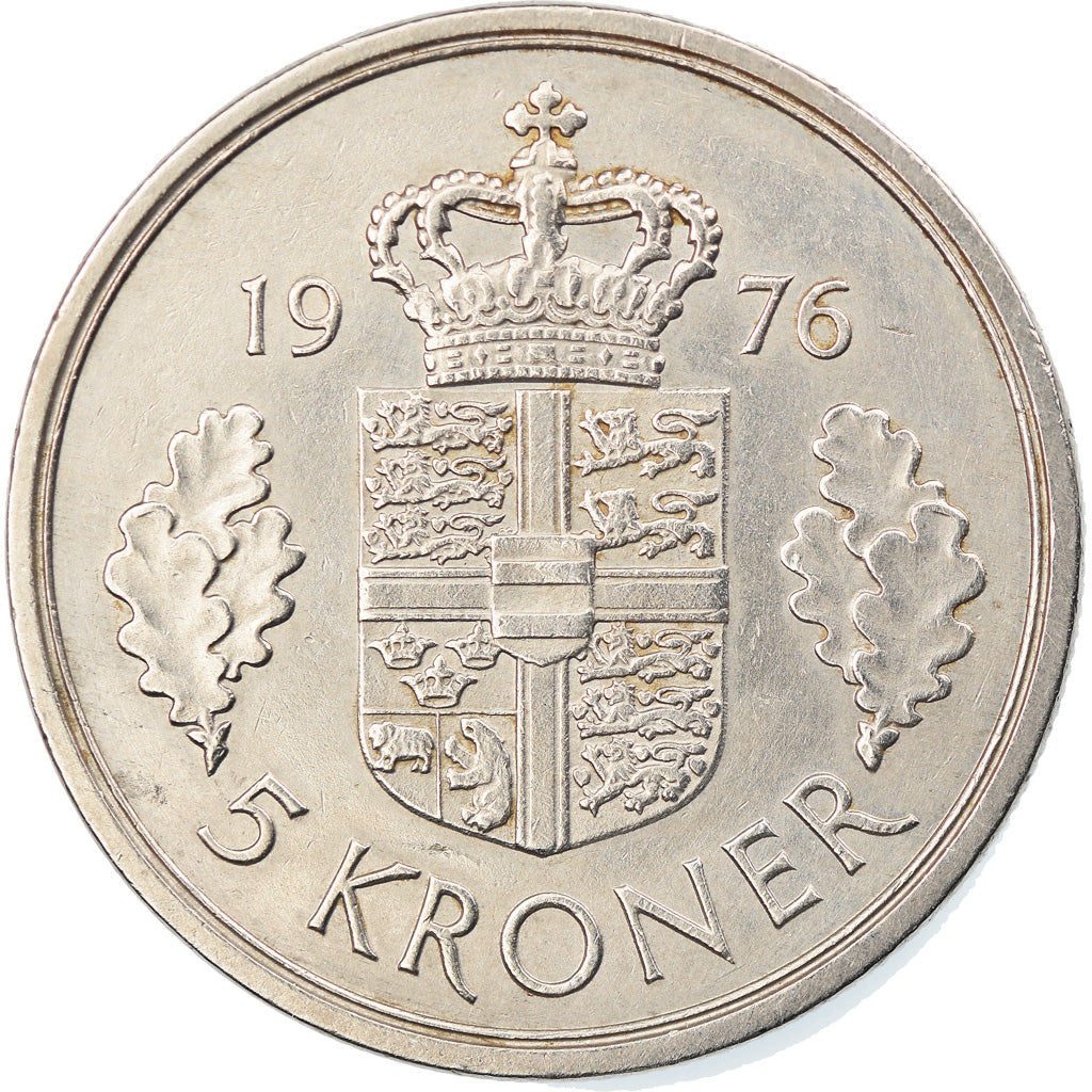 Coin, Denmark, Margrethe II, 5 Kroner, 1976, Copenhagen, AU(50-53)