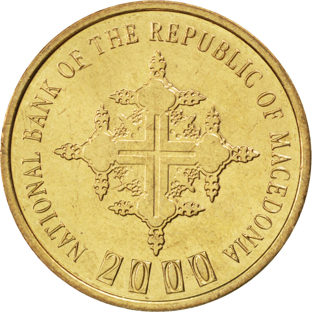 Coin, Macedonia, Denar, 2000, MS(63), Bronze, KM:27