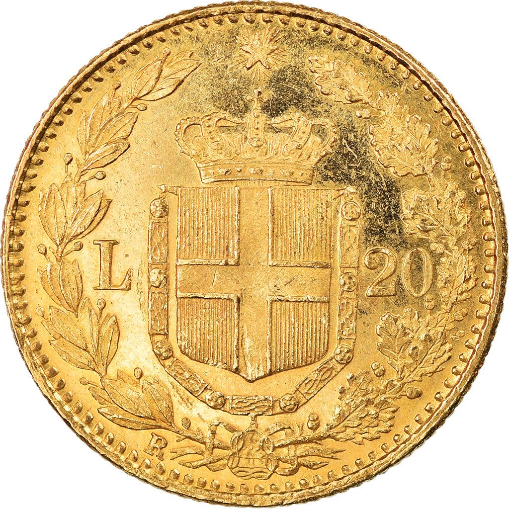 Moeda, Itália, Umberto I, 20 Lire, 1882, Rome, MS(60-62), Dourado, KM:21