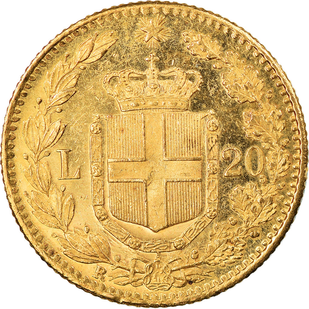 Moeda, Itália, Umberto I, 20 Lire, 1882, Rome, MS(60-62), Dourado, KM:21