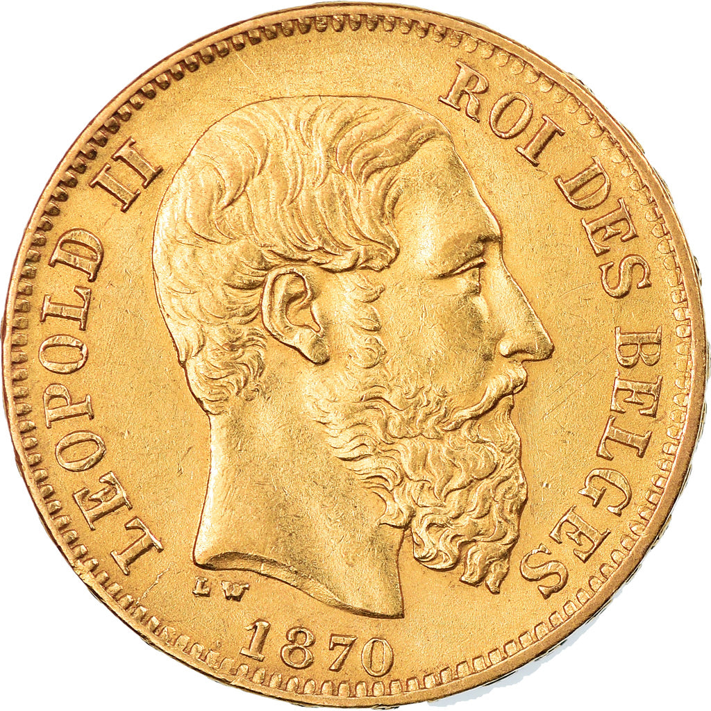 Coin, Belgium, Leopold II, 20 Francs, 20 Frank, 1870, AU(50-53), Gold, KM:32