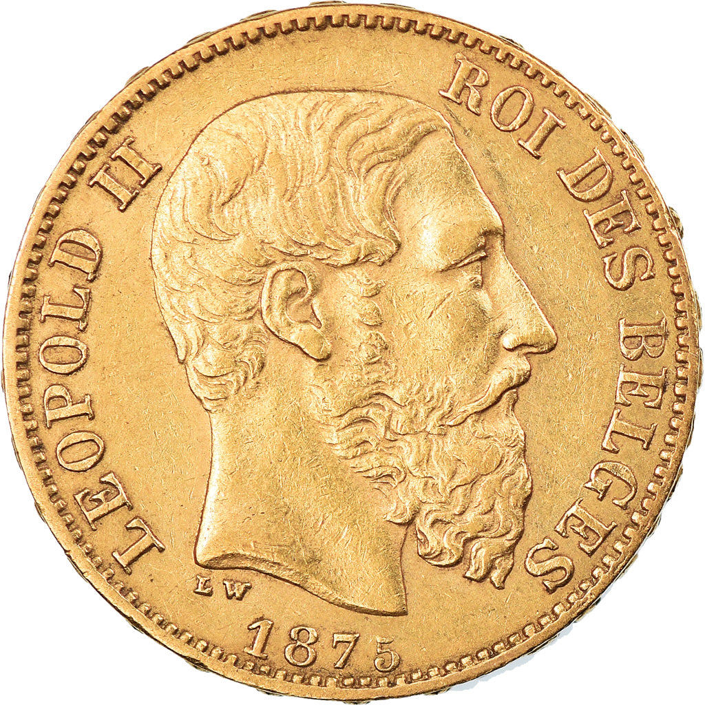 Coin, Belgium, Leopold II, 20 Francs, 20 Frank, 1875, AU(50-53), Gold, KM:37