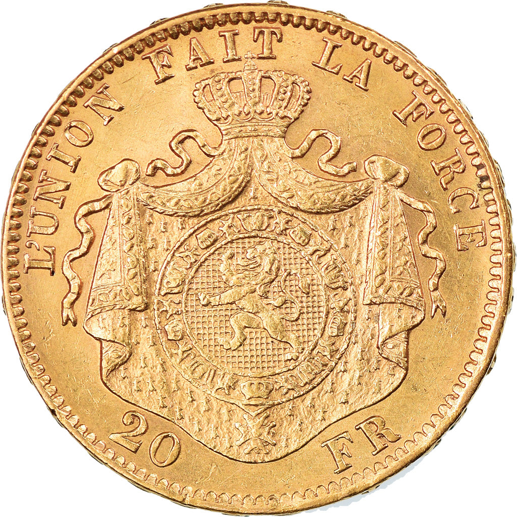 Coin, Belgium, Leopold II, 20 Francs, 20 Frank, 1877, AU(50-53), Gold, KM:37