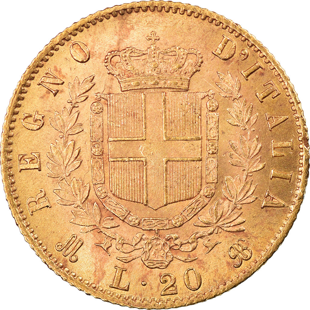 Coin, Italy, Vittorio Emanuele II, 20 Lire, 1873, Milan, AU(55-58), Gold