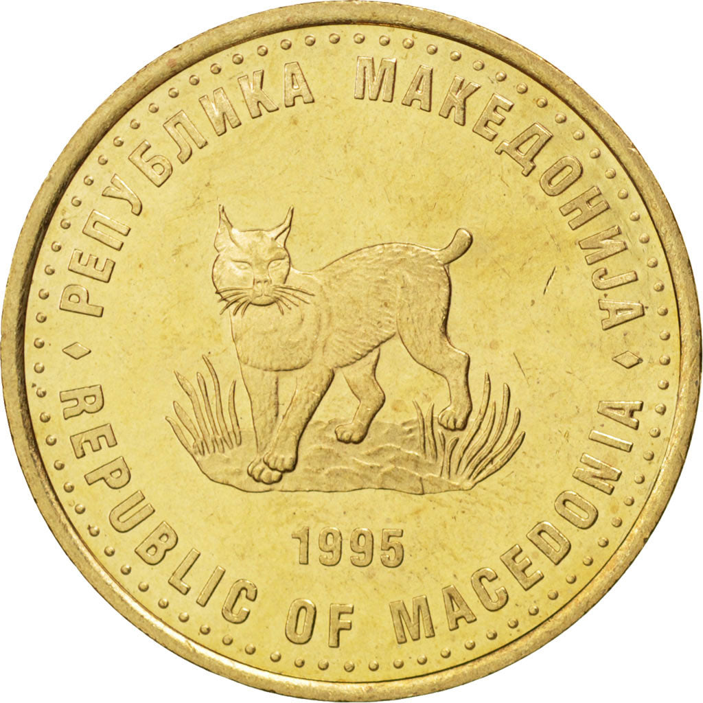 MACEDONIA, 5 Denari, 1995, KM #7, MS(63), Brass, 27.5, 7.27