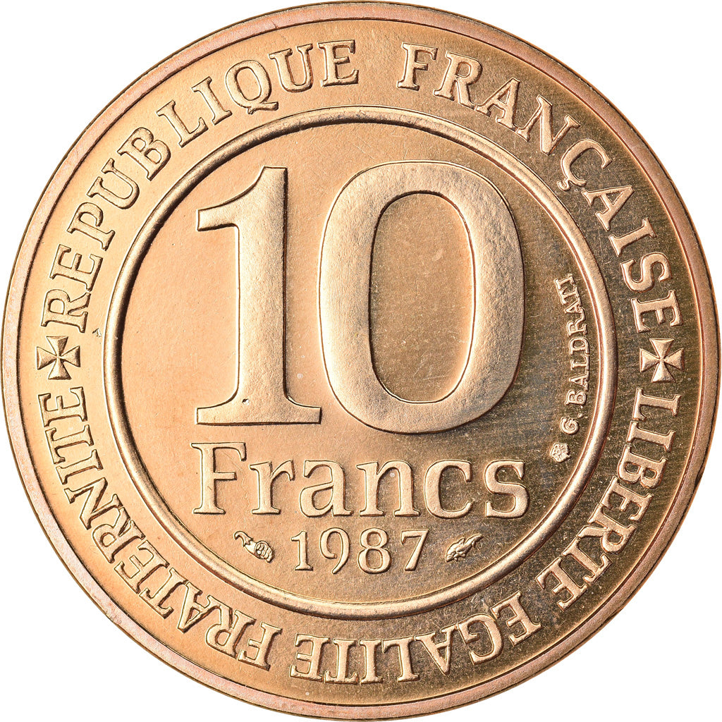 Coin, France, Hugues Capet, 10 Francs, 1987, MS(65-70), Nickel-Bronze, KM:961d