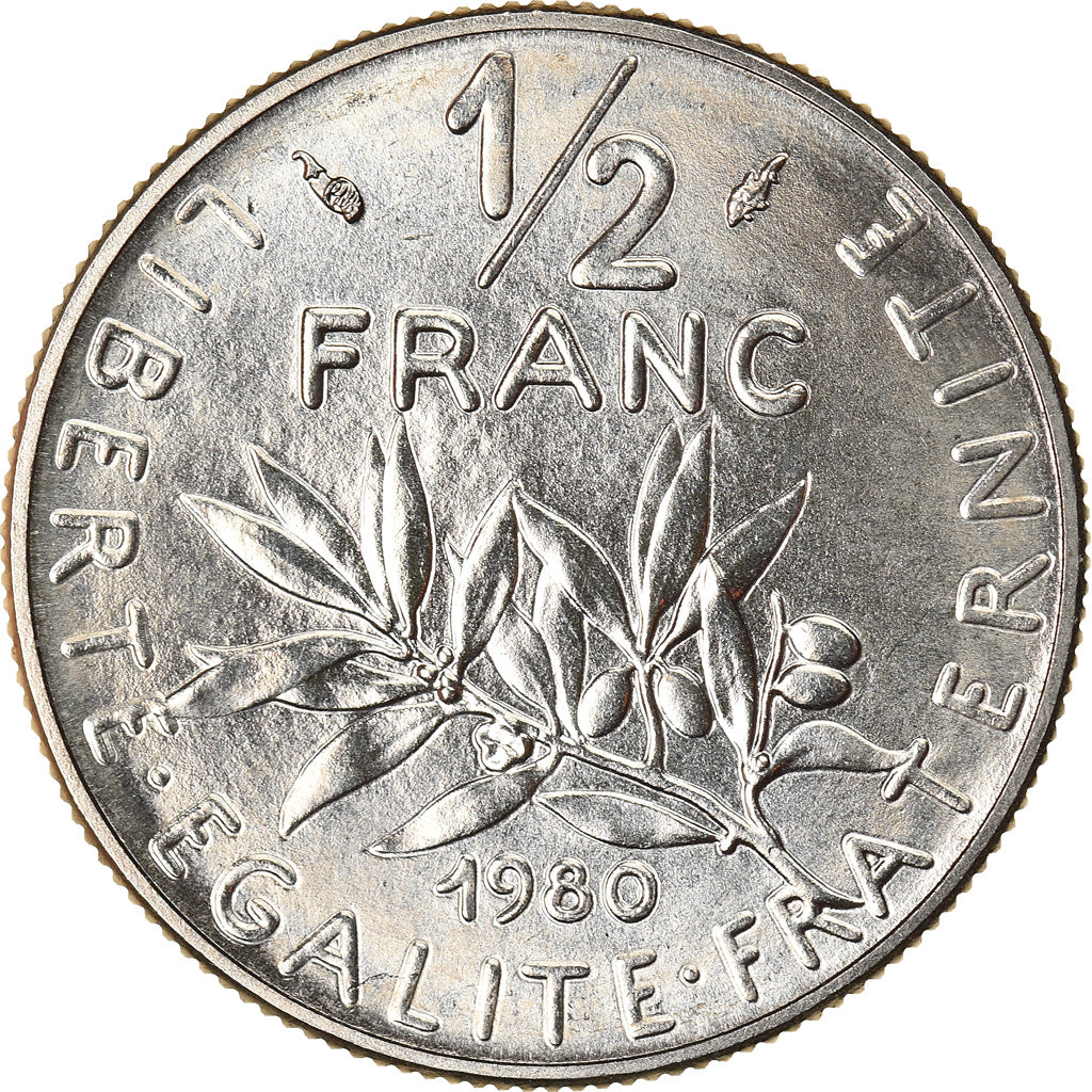 Munten, Frankrijk, Semeuse, 1/2 Franc, 1980, Paris, FDC, Nickel, KM:931.1
