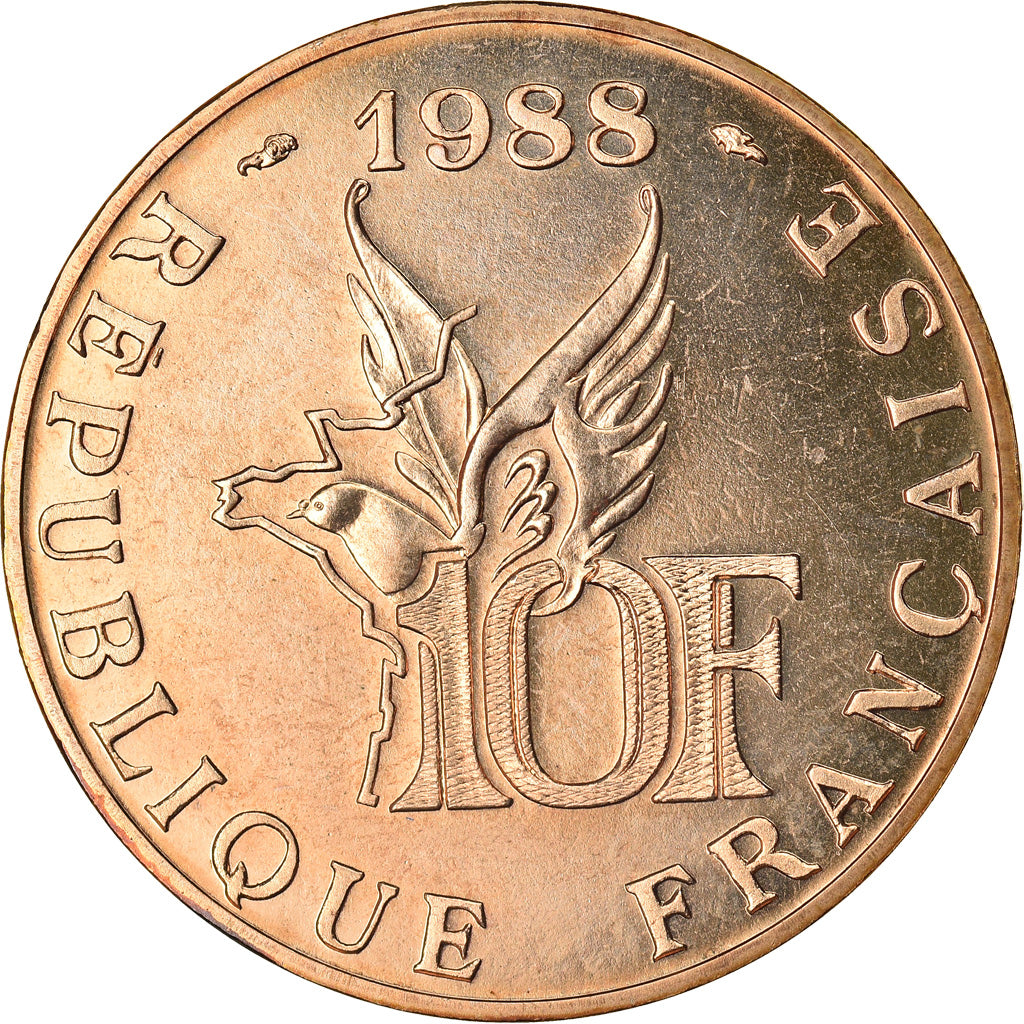 Coin, France, Roland Garros, 10 Francs, 1988, Paris, MS(65-70), Aluminum-Bronze