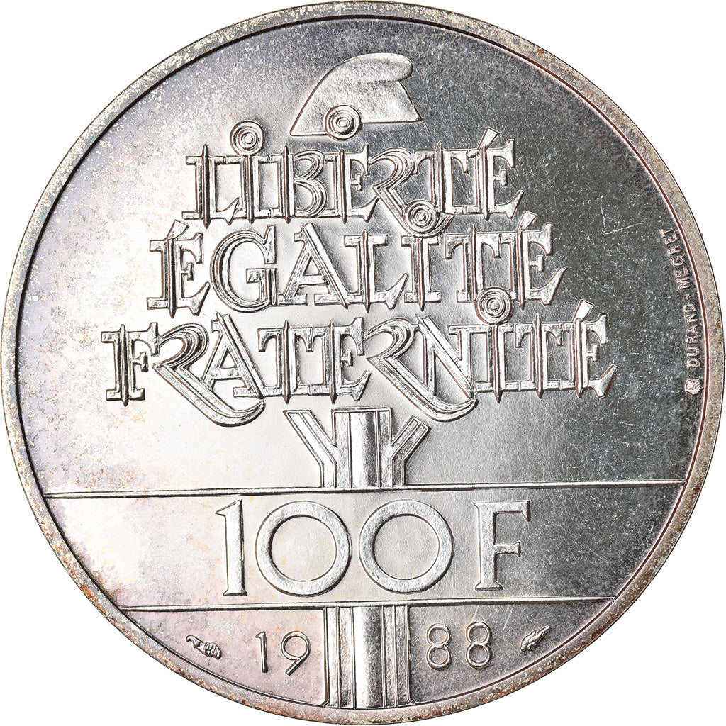 Coin, France, Fraternité, 100 Francs, 1988, Paris, MS(65-70), Silver, KM:966