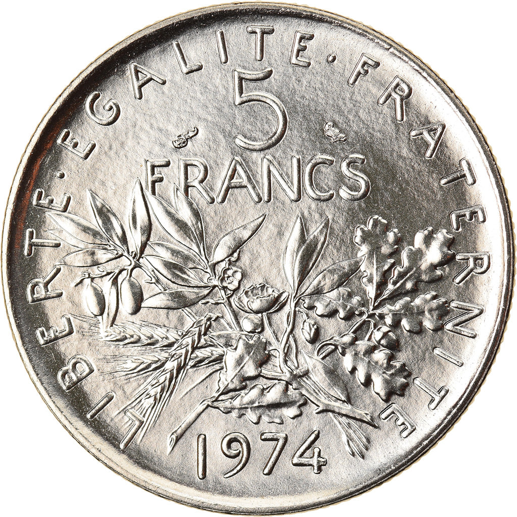 Moneta, Francia, Semeuse, 5 Francs, 1974, Paris, FDC, Nichel placcato