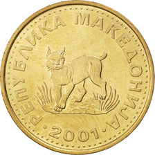 Coin, Macedonia, 5 Denari, 2001, MS(63), Brass, KM:4