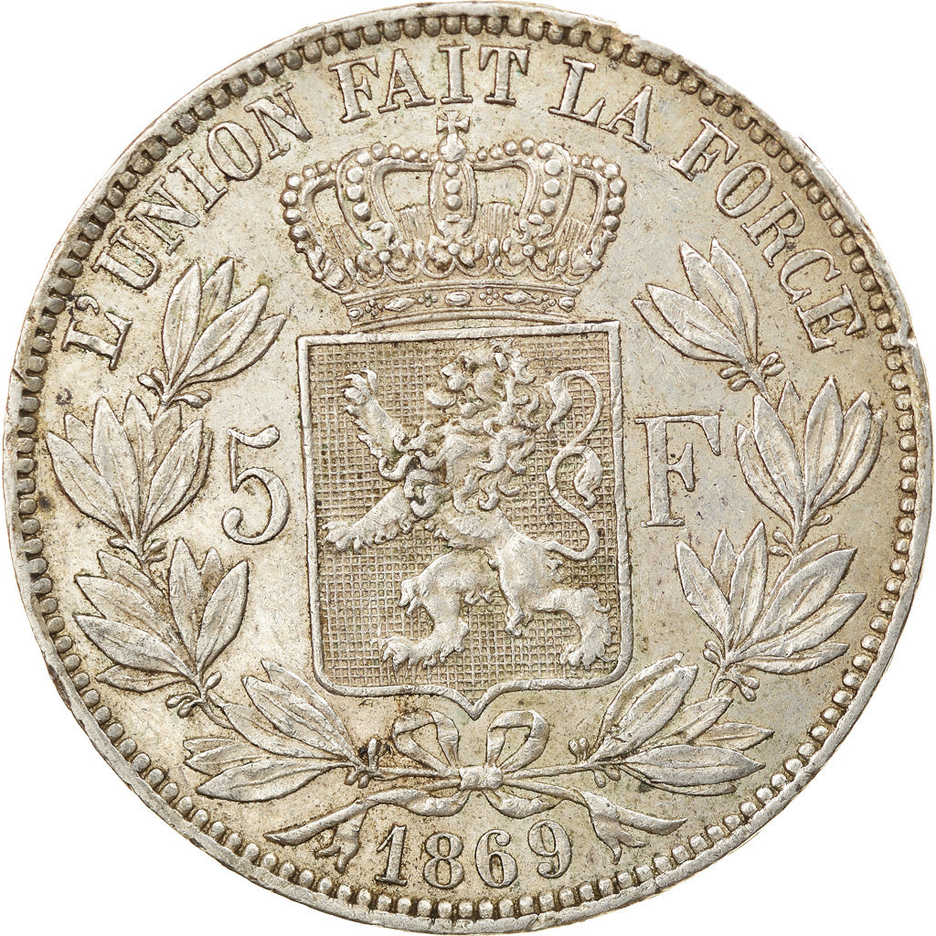 Coin, Belgium, Leopold II, 5 Francs, 5 Frank, 1869, EF(40-45), Silver, KM:24