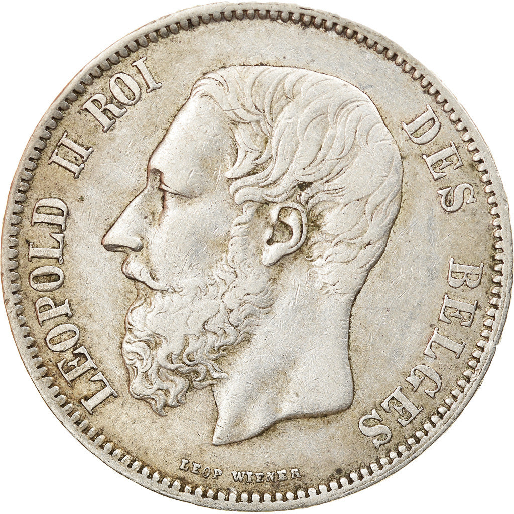Moneta, Belgio, Leopold II, 5 Francs, 5 Frank, 1869, MB+, Argento, KM:24