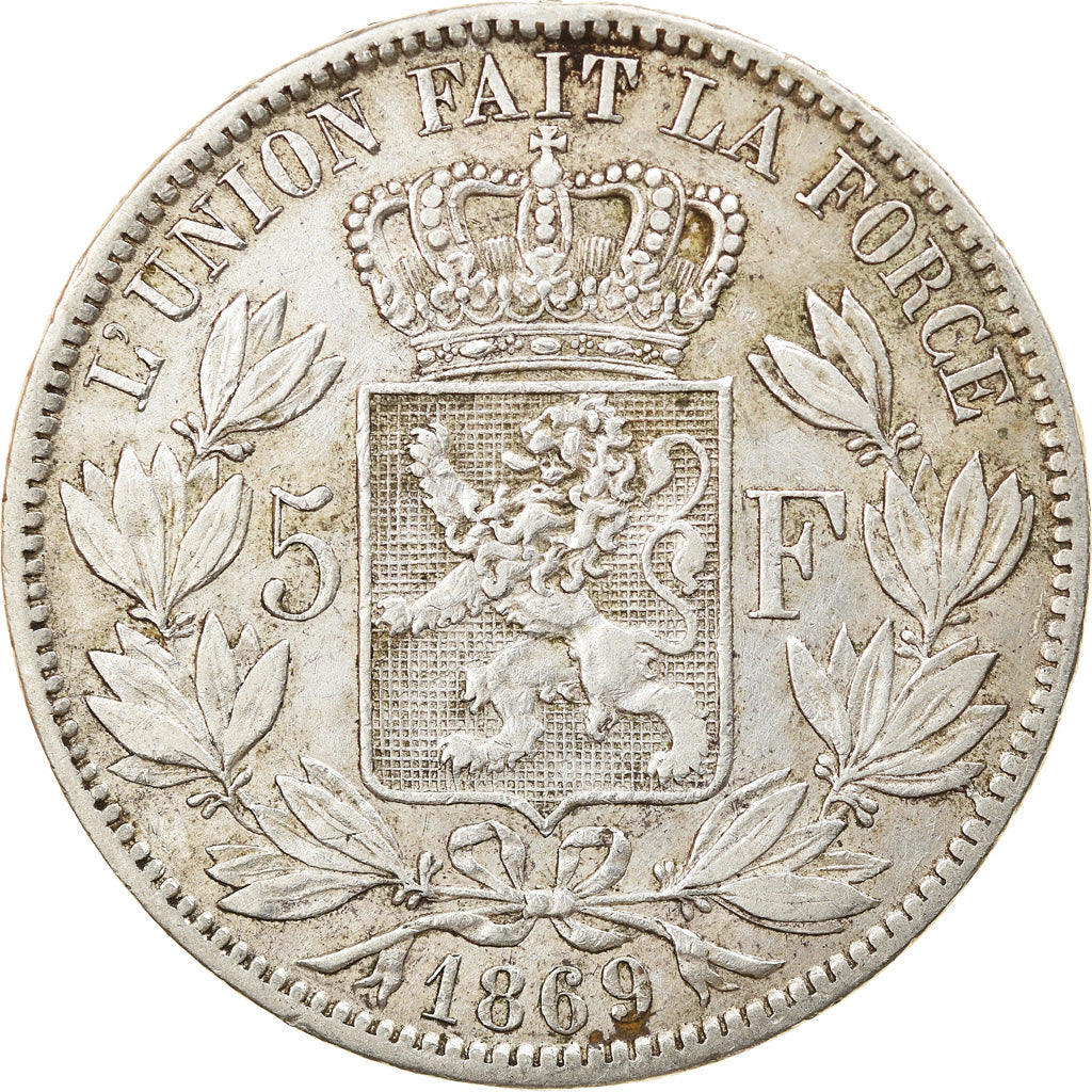 Moneta, Belgio, Leopold II, 5 Francs, 5 Frank, 1869, MB+, Argento, KM:24