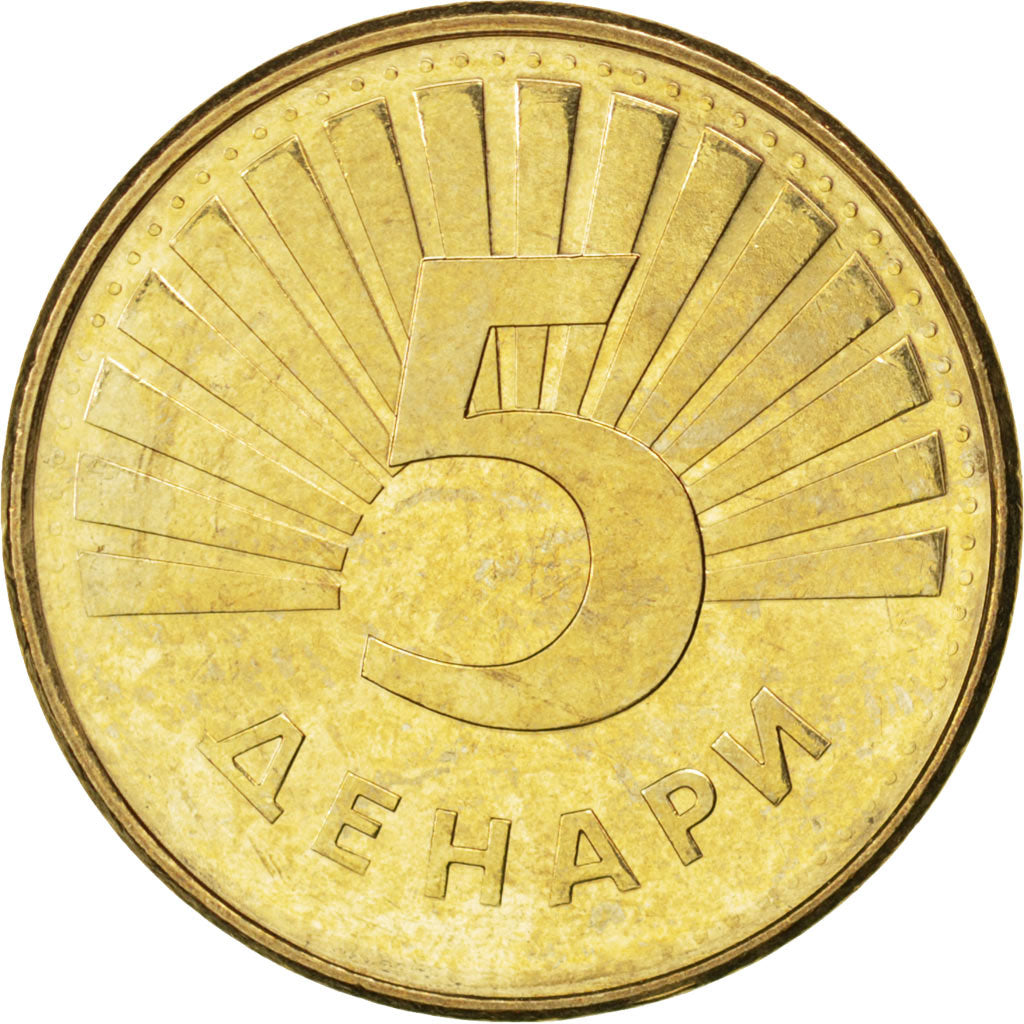 Münze, Mazedonien, 5 Denari, 2008, UNZ, Messing, KM:4