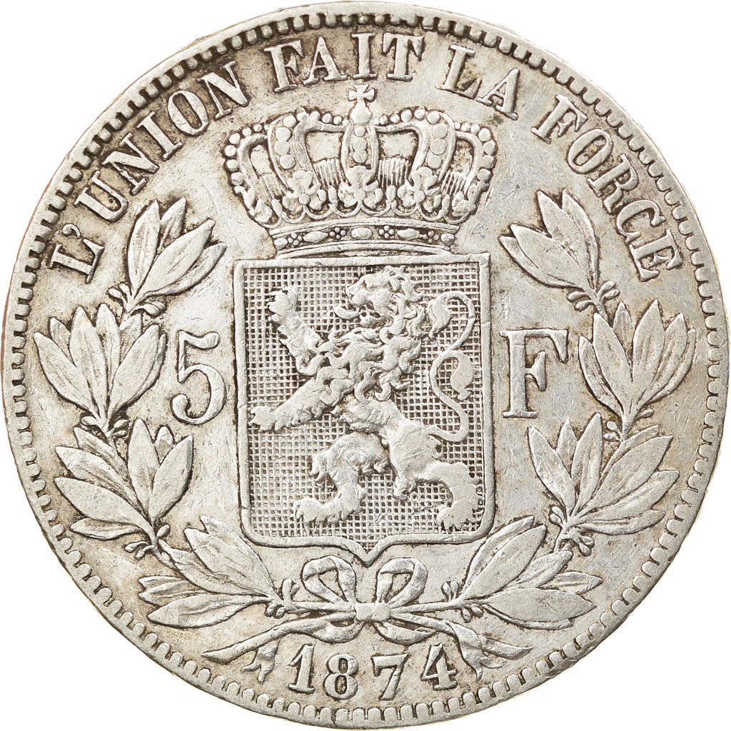 Coin, Belgium, Leopold II, 5 Francs, 5 Frank, 1874, VF(30-35), Silver, KM:24
