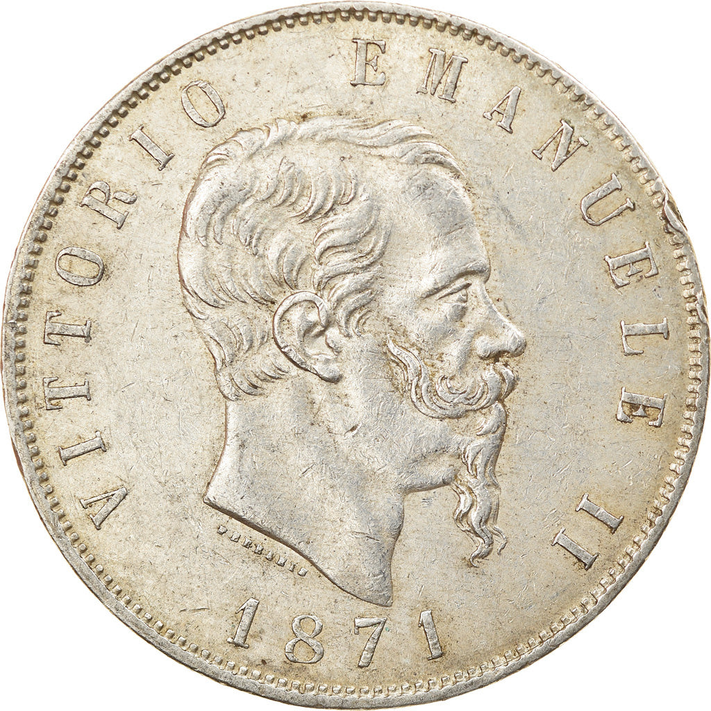 Coin, Italy, Vittorio Emanuele II, 5 Lire, 1871, Milan, EF(40-45), Silver