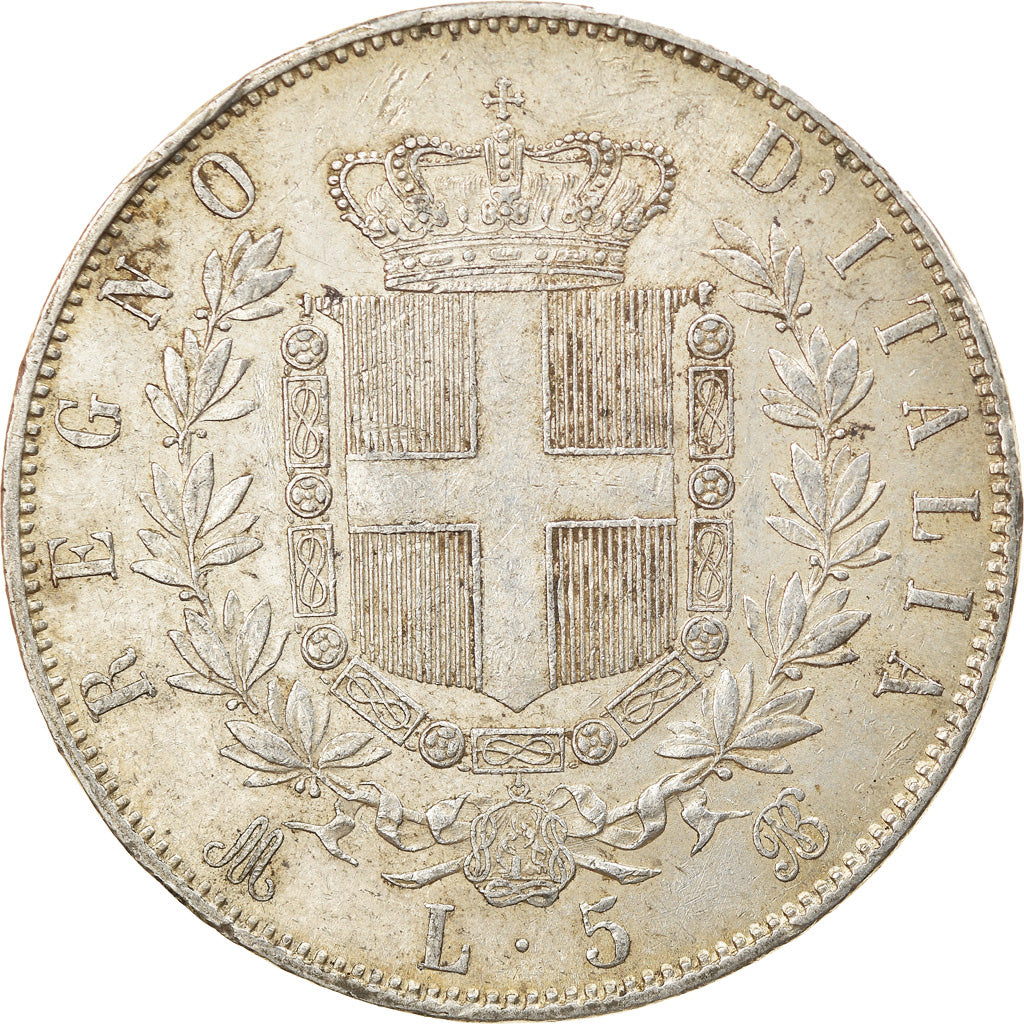 Coin, Italy, Vittorio Emanuele II, 5 Lire, 1871, Milan, EF(40-45), Silver