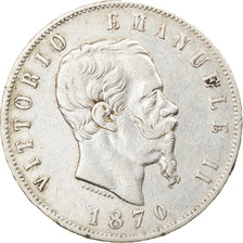 Coin, Italy, Vittorio Emanuele II, 5 Lire, 1870, Milan, EF(40-45), Silver