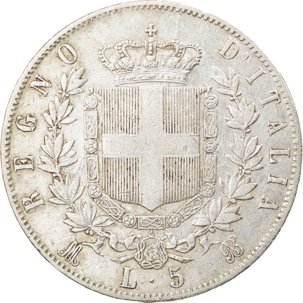Coin, Italy, Vittorio Emanuele II, 5 Lire, 1870, Milan, EF(40-45), Silver