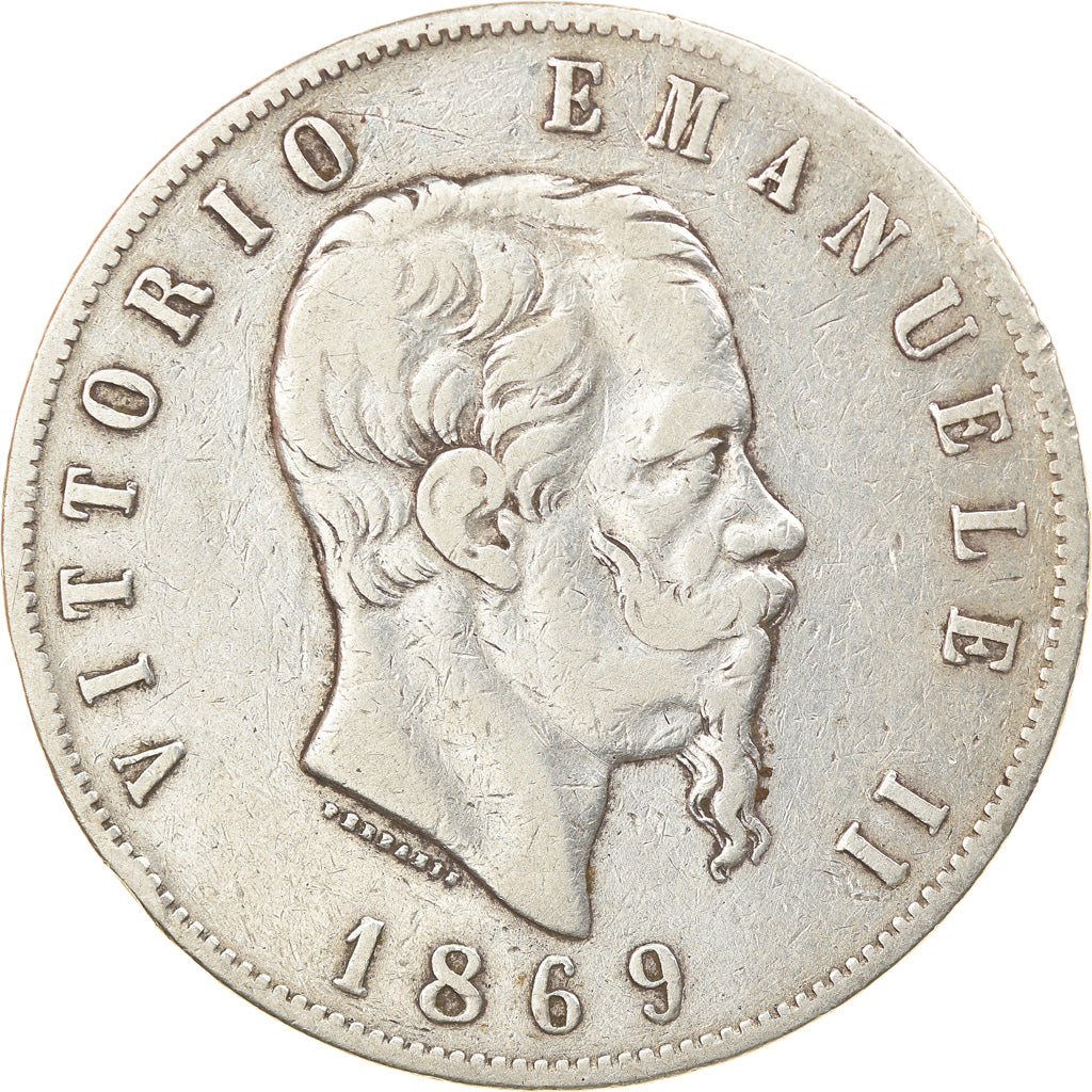 Moneta, Italia, Vittorio Emanuele II, 5 Lire, 1869, Milan, MB+, Argento, KM:8.3