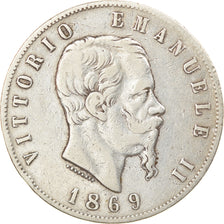 Moneta, Italia, Vittorio Emanuele II, 5 Lire, 1869, Milan, MB+, Argento, KM:8.3