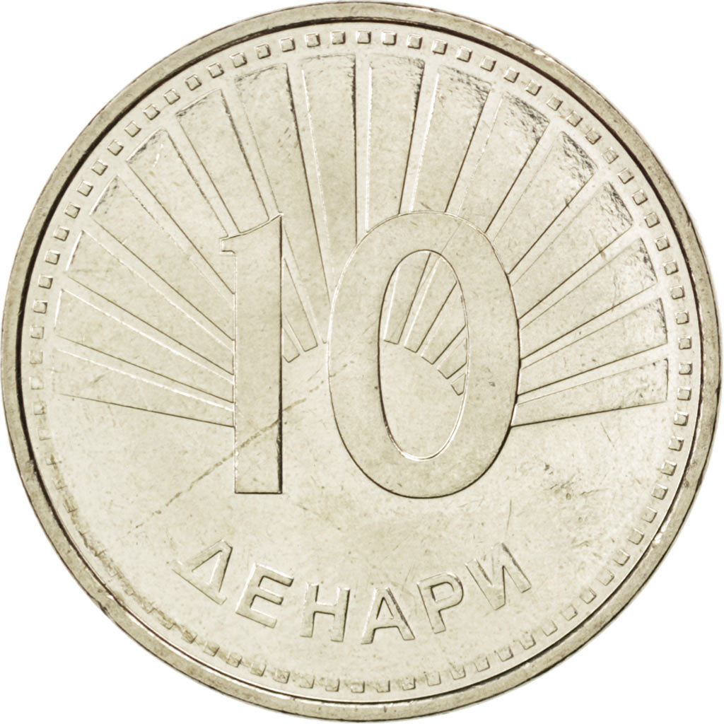 MACEDONIA, 10 Denari, 2008, KM #31, MS(63), Copper-Nickel-Zinc, 24.5, 6.63