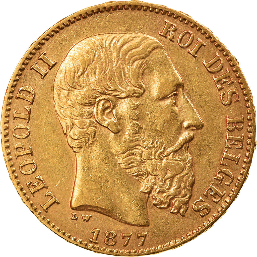 Coin, Belgium, Leopold II, 20 Francs, 20 Frank, 1877, AU(50-53), Gold, KM:37