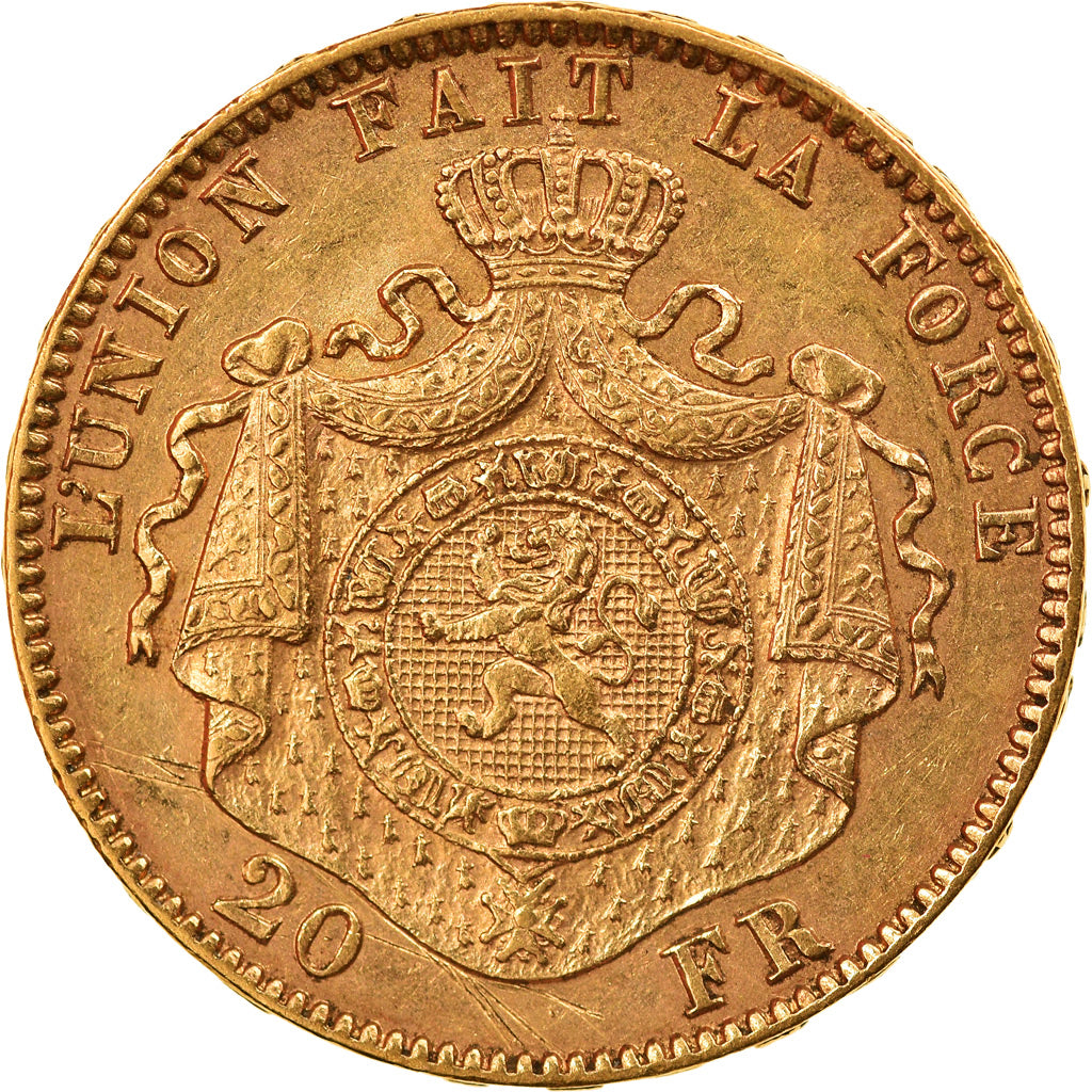 Coin, Belgium, Leopold II, 20 Francs, 20 Frank, 1877, AU(50-53), Gold, KM:37