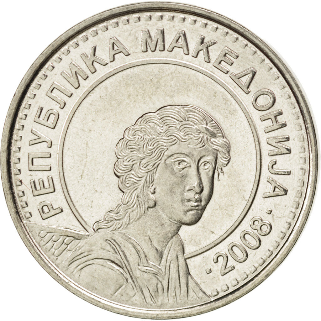 MACEDONIA, 50 Denari, 2008, KM #32, MS(63), Brass, 26.5, 7.74