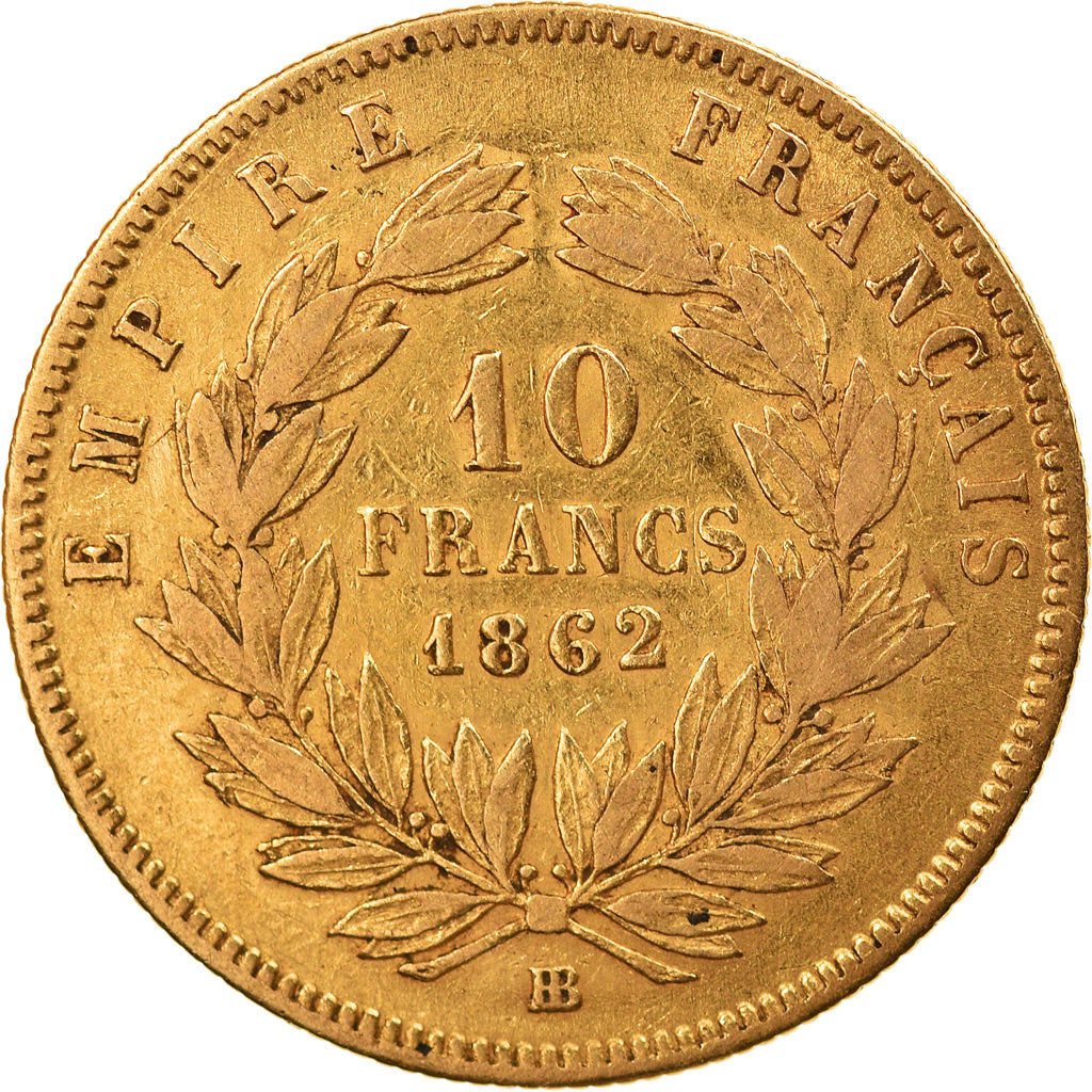 Moneta, Francia, Napoleon III, 10 Francs, 1862, Strasbourg, BB