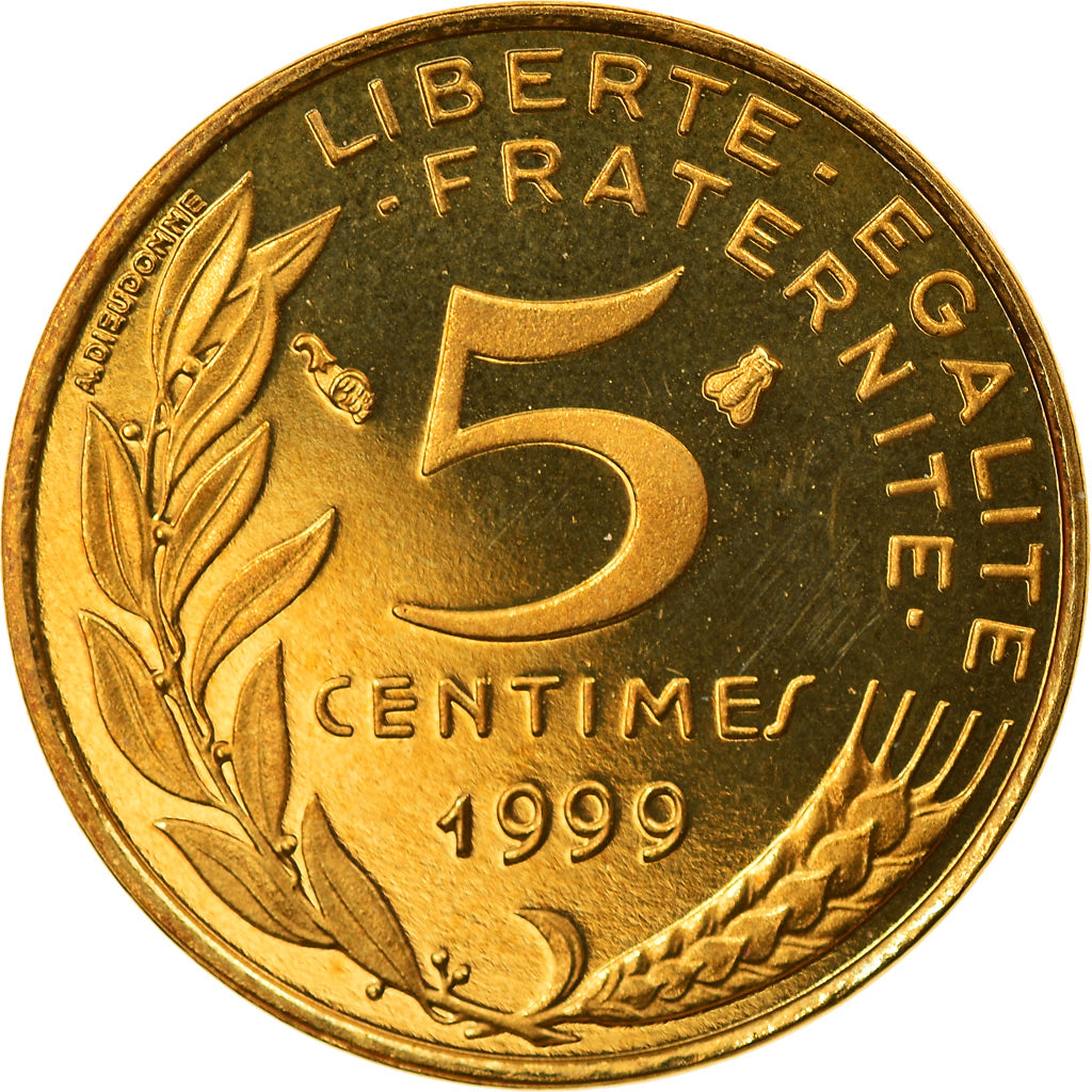 Moneta, Francja, Marianne, 5 Centimes, 1999, Paris, Proof, MS(65-70)