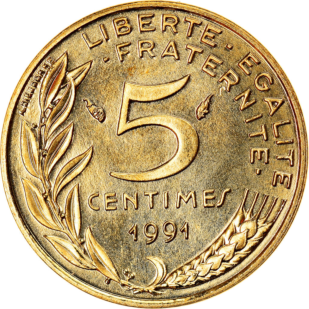 Coin, France, Marianne, 5 Centimes, 1991, Paris, Frappe médaille, MS(65-70)