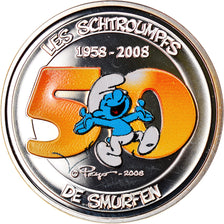 Belgien, 5 Euro Cent, Les Schtroumpfs, 2008, Proof, UNC, Silber