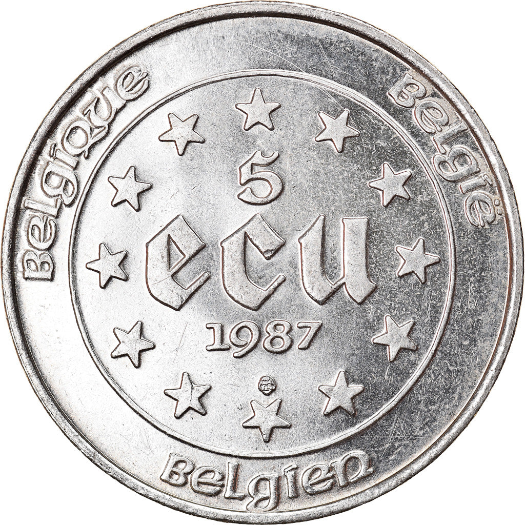 Coin, Belgium, 5 Ecu, 1987, AU(55-58), Silver, KM:166