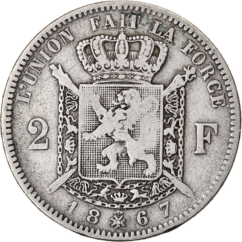 Coin, Belgium, Leopold II, 2 Francs, 2 Frank, 1867, VF(30-35), Silver, KM:30.2