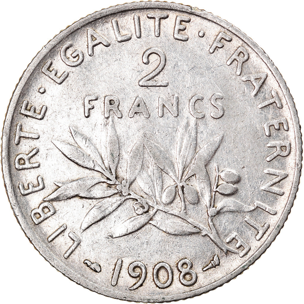 Coin, France, Semeuse, 2 Francs, 1908, Paris, EF(40-45), Silver, KM:845.1