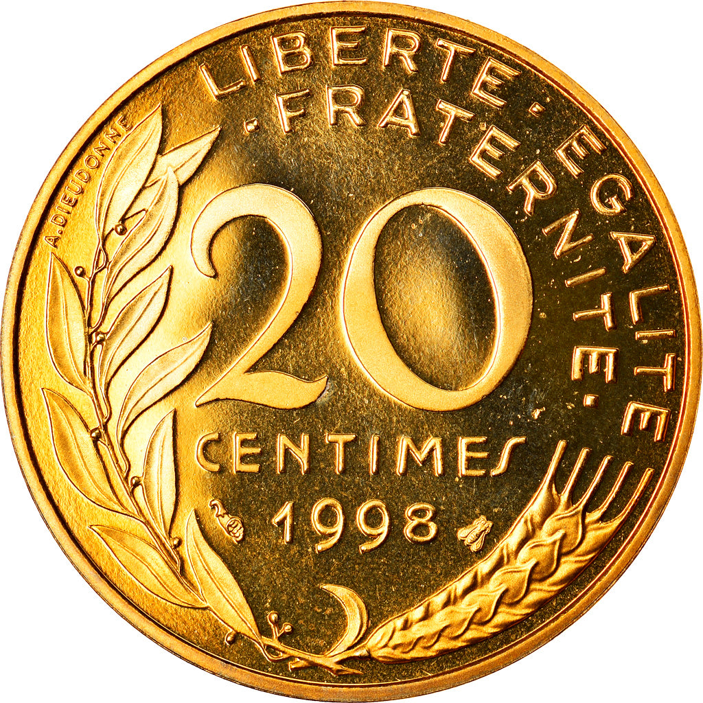 Moneda, Francia, Marianne, 20 Centimes, 1998, Paris, Proof, FDC, Aluminio -
