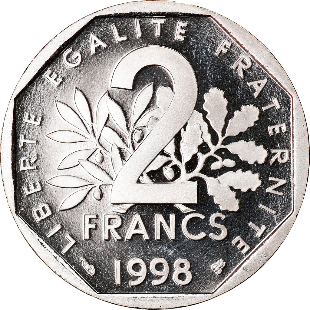 Moeda, França, Semeuse, 2 Francs, 1998, Paris, Proof, MS(65-70), Níquel