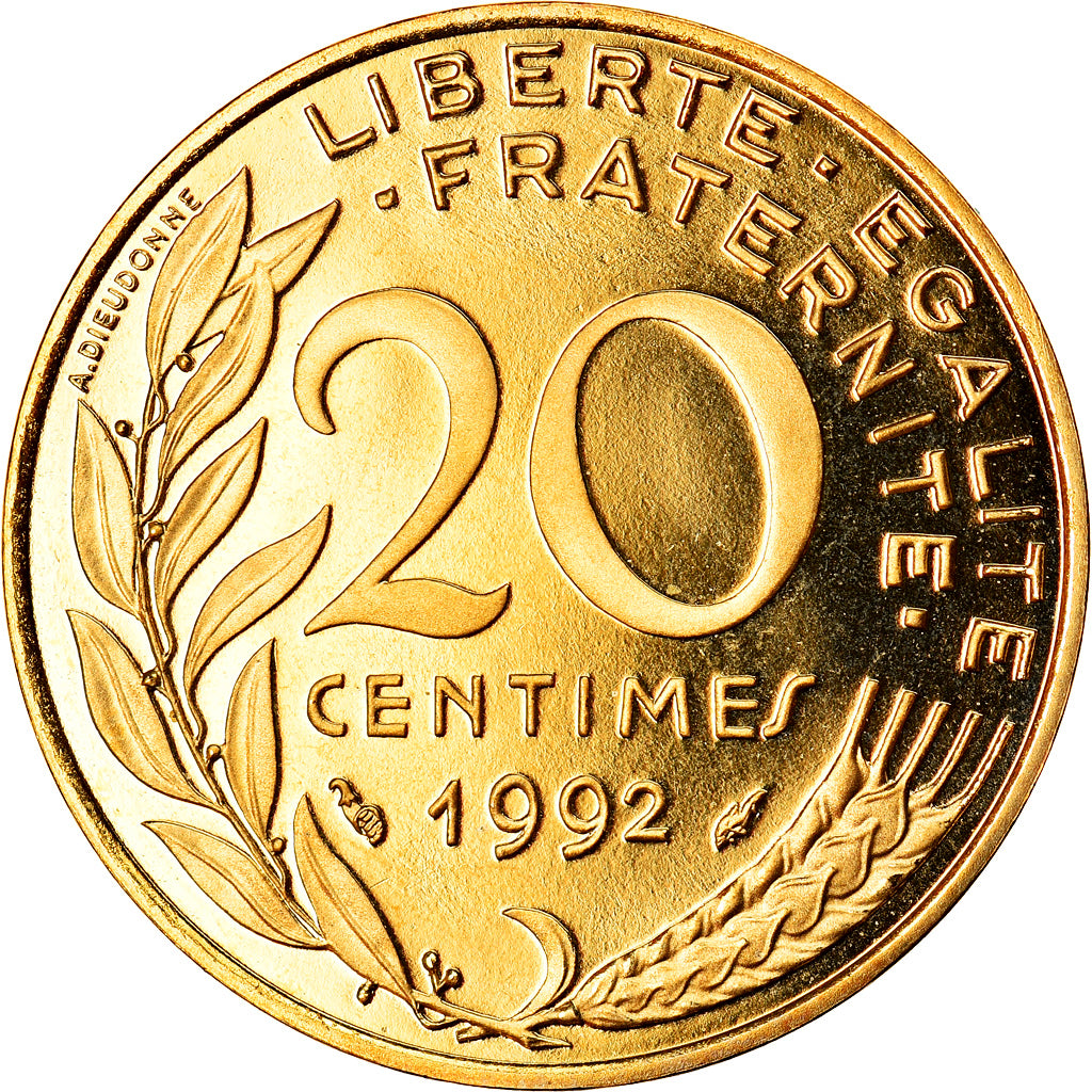 Moneda, Francia, Marianne, 20 Centimes, 1992, Paris, Proof, FDC, Aluminio -