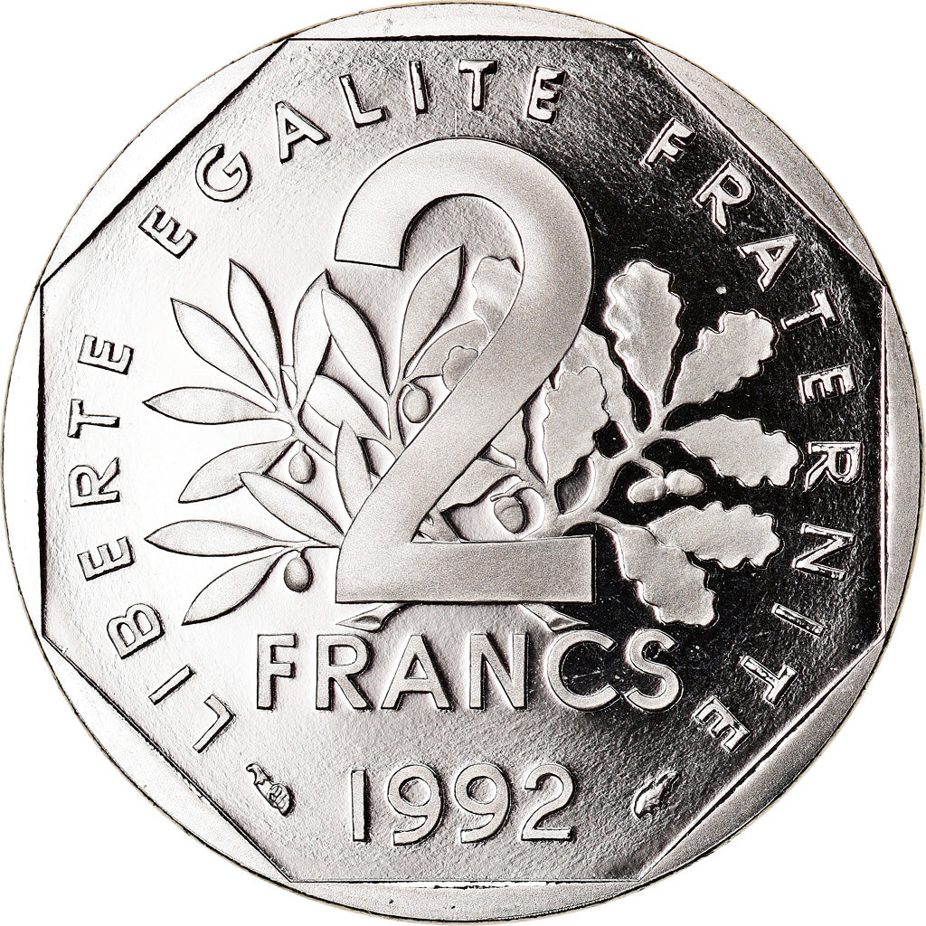 Moeda, França, Semeuse, 2 Francs, 1992, Paris, Proof, MS(65-70), Níquel