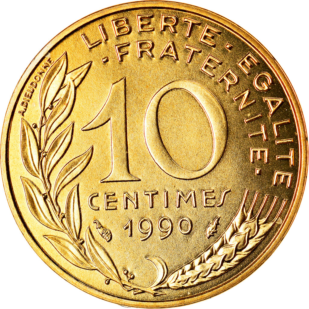 Moneta, Francja, Marianne, 10 Centimes, 1990, Paris, MS(65-70), Aluminium-Brąz