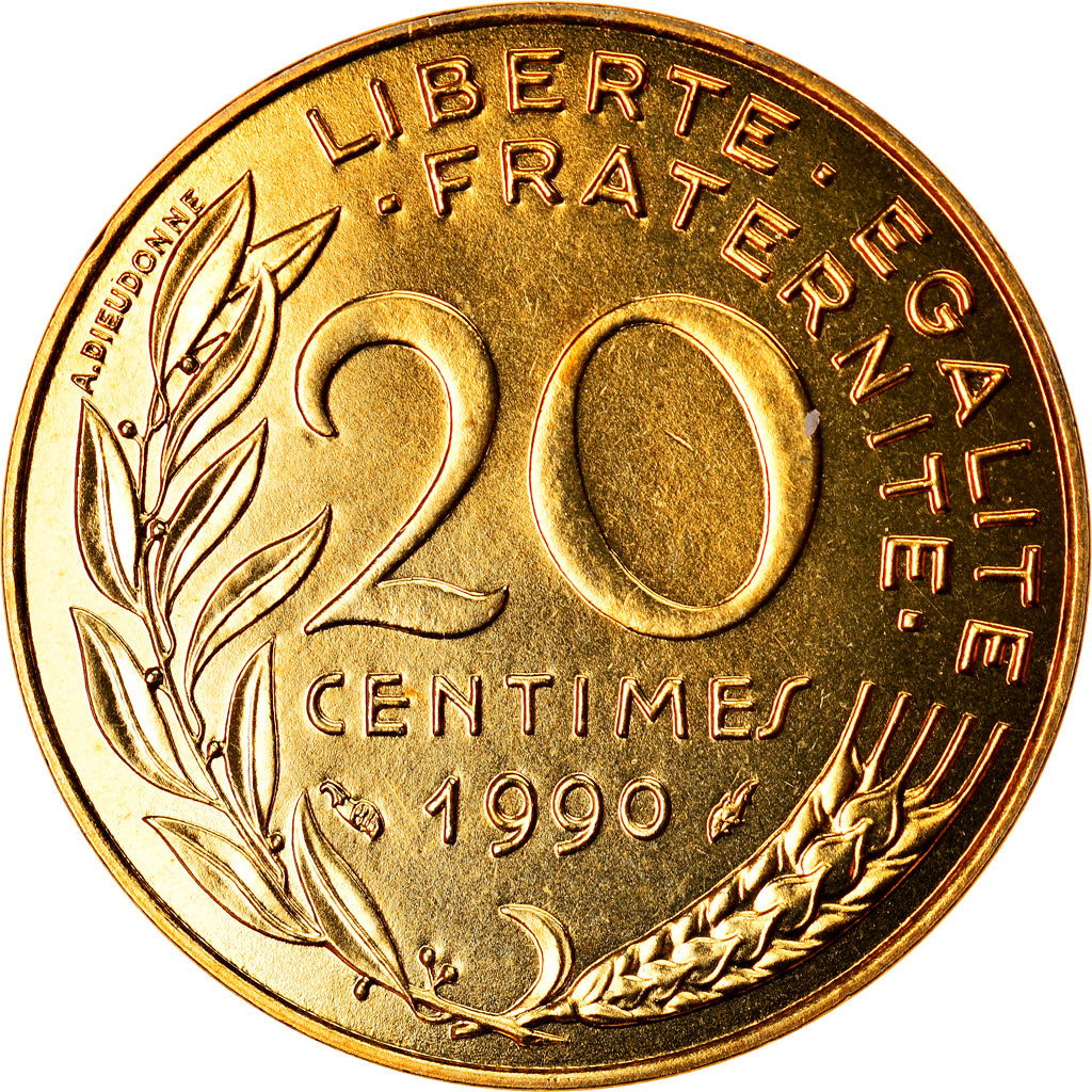 Coin, France, Marianne, 20 Centimes, 1990, Paris, MS(65-70), Aluminum-Bronze